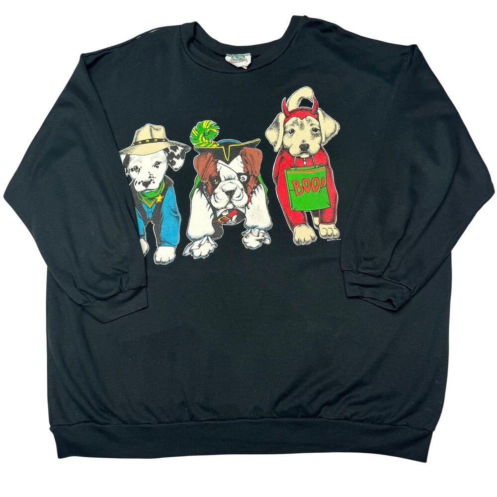 Vintage 90s Costume Trick Or Treat Dogs Double Sided Sweatshirt